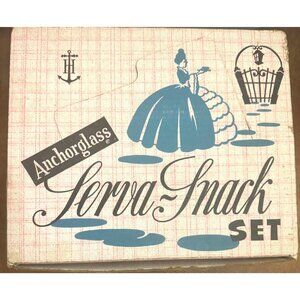 Anchor Hocking AnchorGlass Serva-Snack Set  4 Serving Trays & 4 Cups  Vintage  M